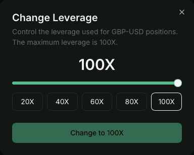 Change Leverage modal showing 100X